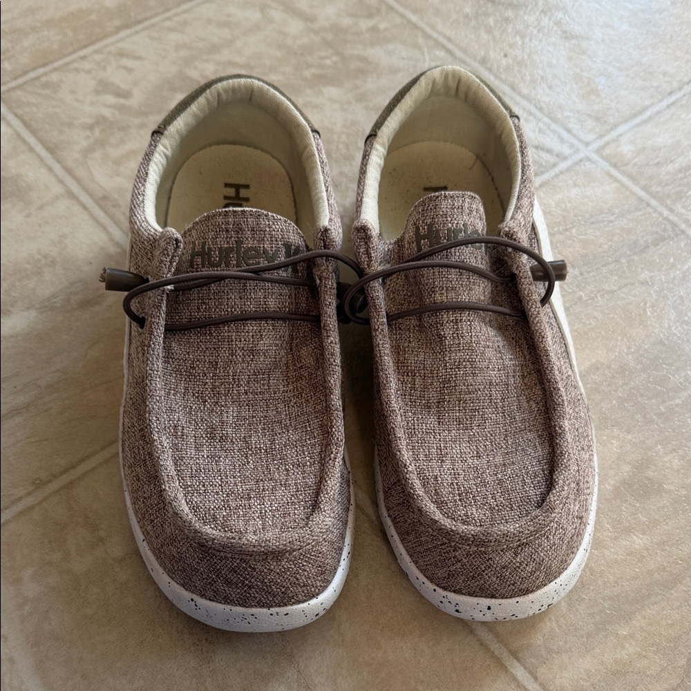 Hurley Brown Canvas Slip-On Loafers with White Speckled Sole